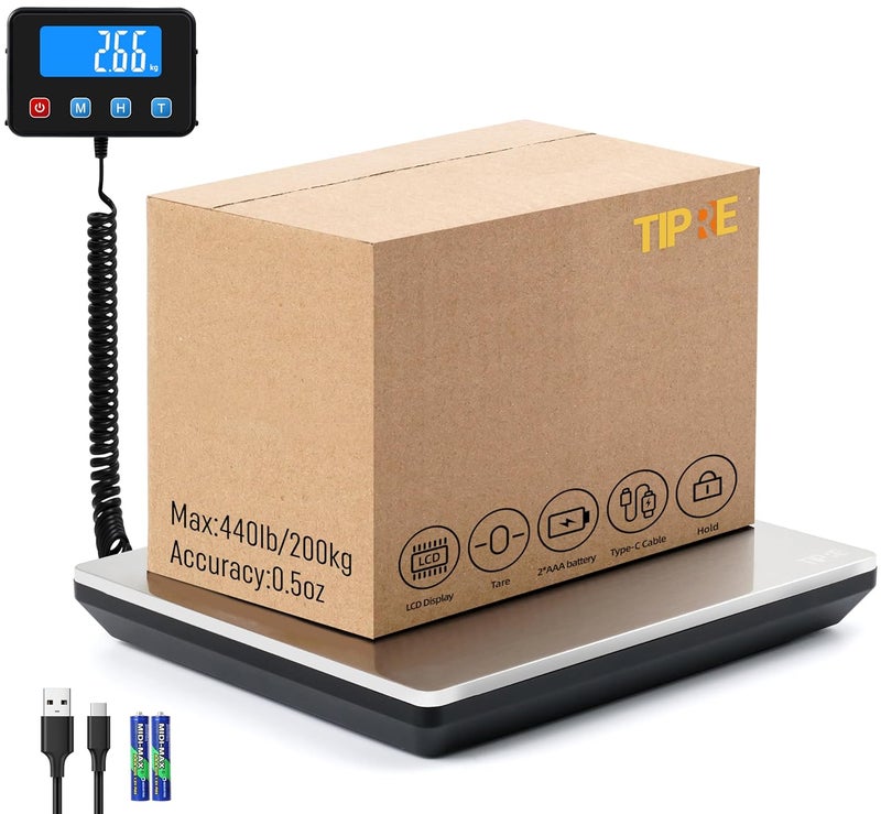 TIPRE Digital Shipping Postal Scale 0.5 oz High Accuracy! 440lb Commercial Weight Scale for Package, Small Business, Mail, Warehouse, Home, Battery & Charging Cable Included - Image 1